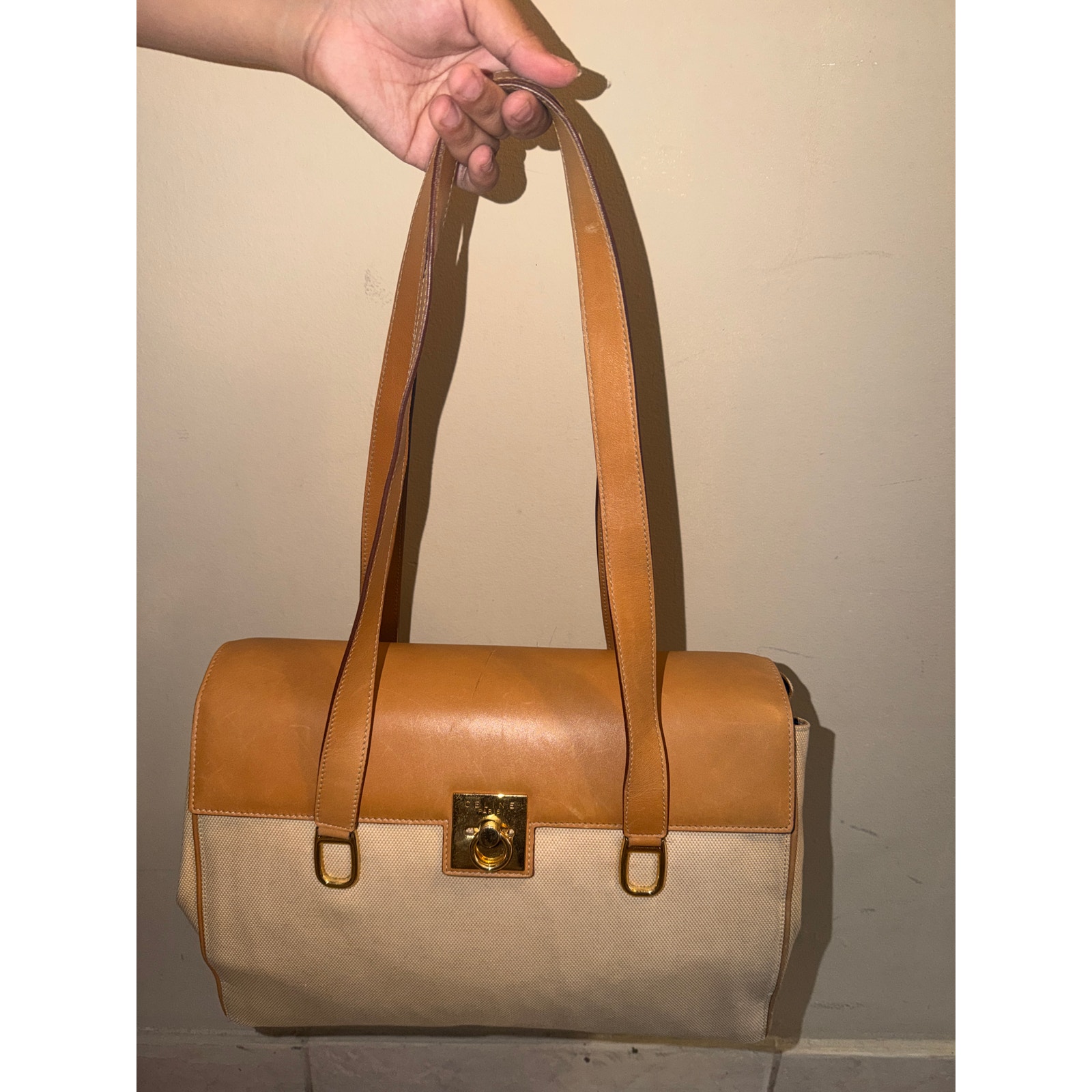 Authentic Vintage Celine Paris Shoulder Bag Canvas Leather Mc99/1 Italy